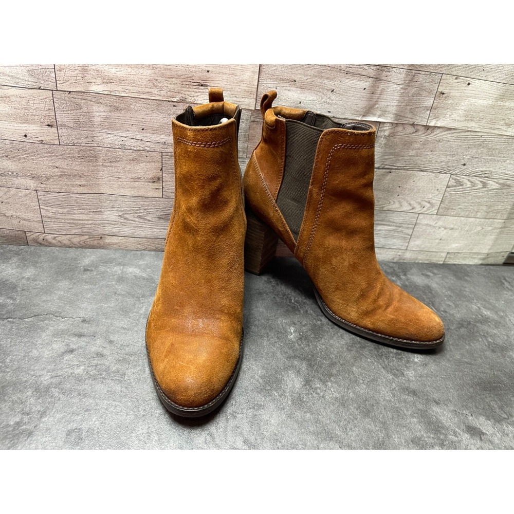 Franco Sarto Odette Heel Chelsea Boots Women 10M Shoes Brown Suede Stretch Ankle
